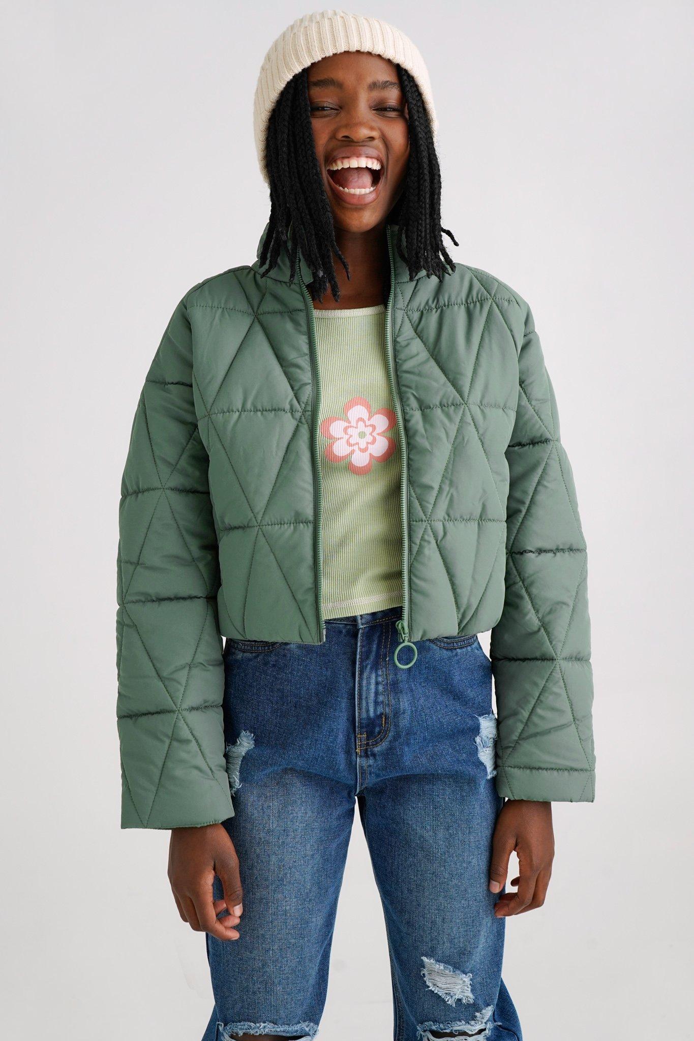 turquoise puffer jacket