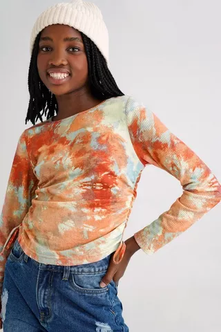 Tie Dye Ruched Fitted Top