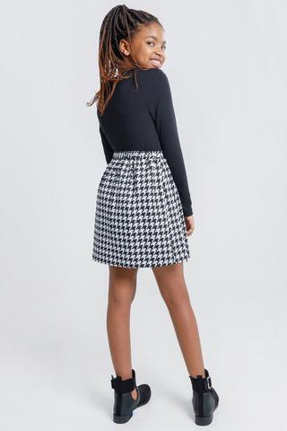 Houndstooth Print A-line Skirt