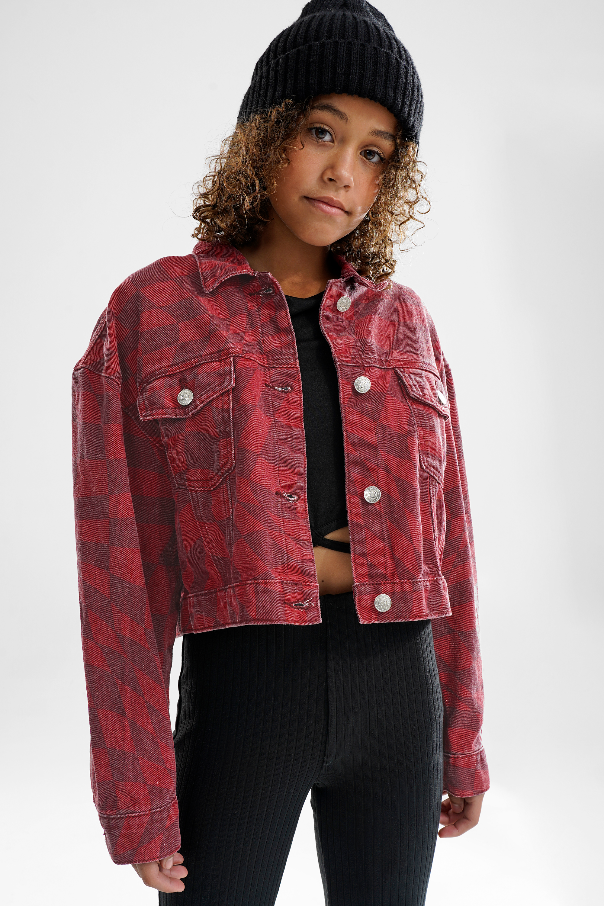 Red acid wash denim on sale jacket