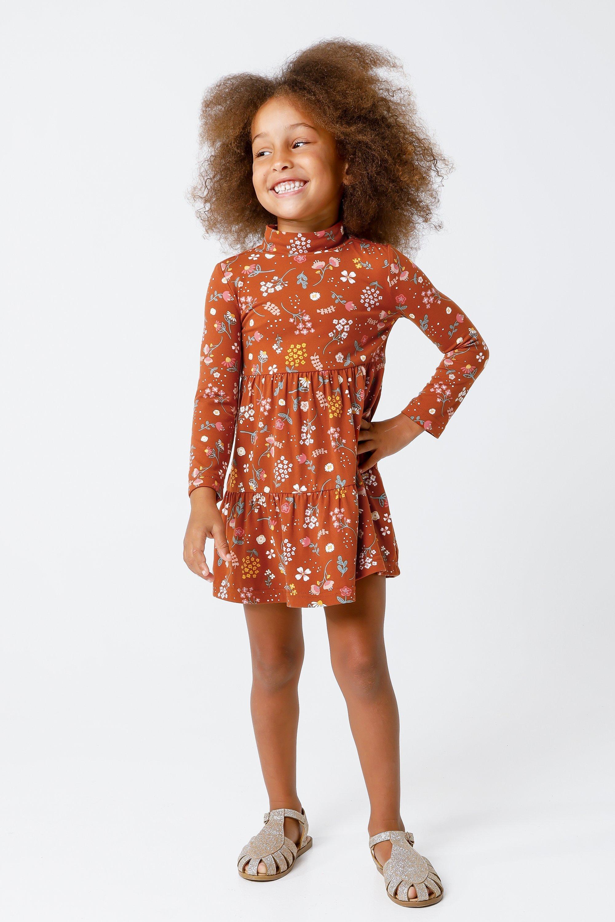 Floral Print Long Sleeve Trapeze Dress