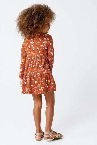 Floral Print Long Sleeve Trapeze Dress