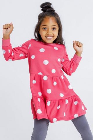 Polka Dot Long Sleeve Trapeze Dress