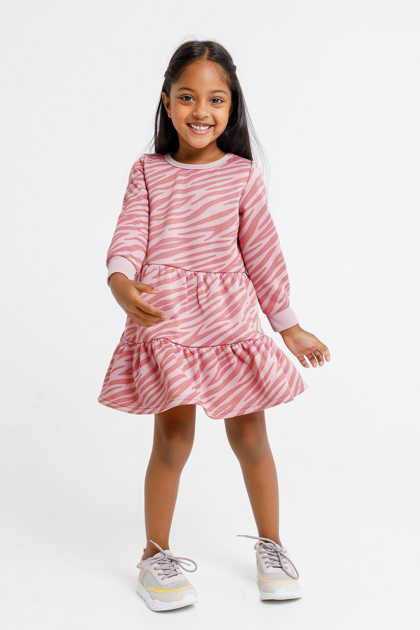 Zebra Print Long Sleeve Trapeze Dress