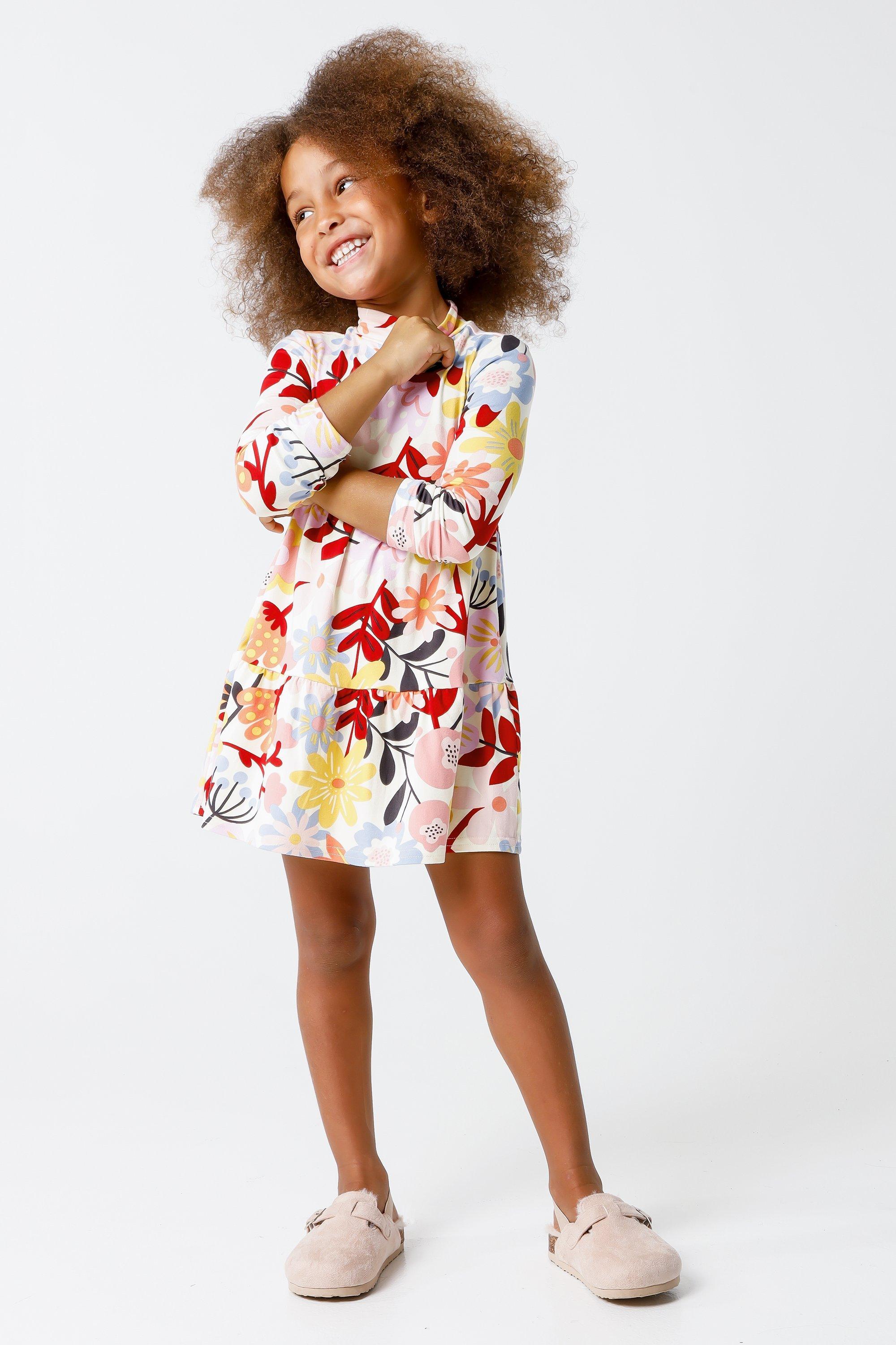 Floral Print Turtle Neck Dress
