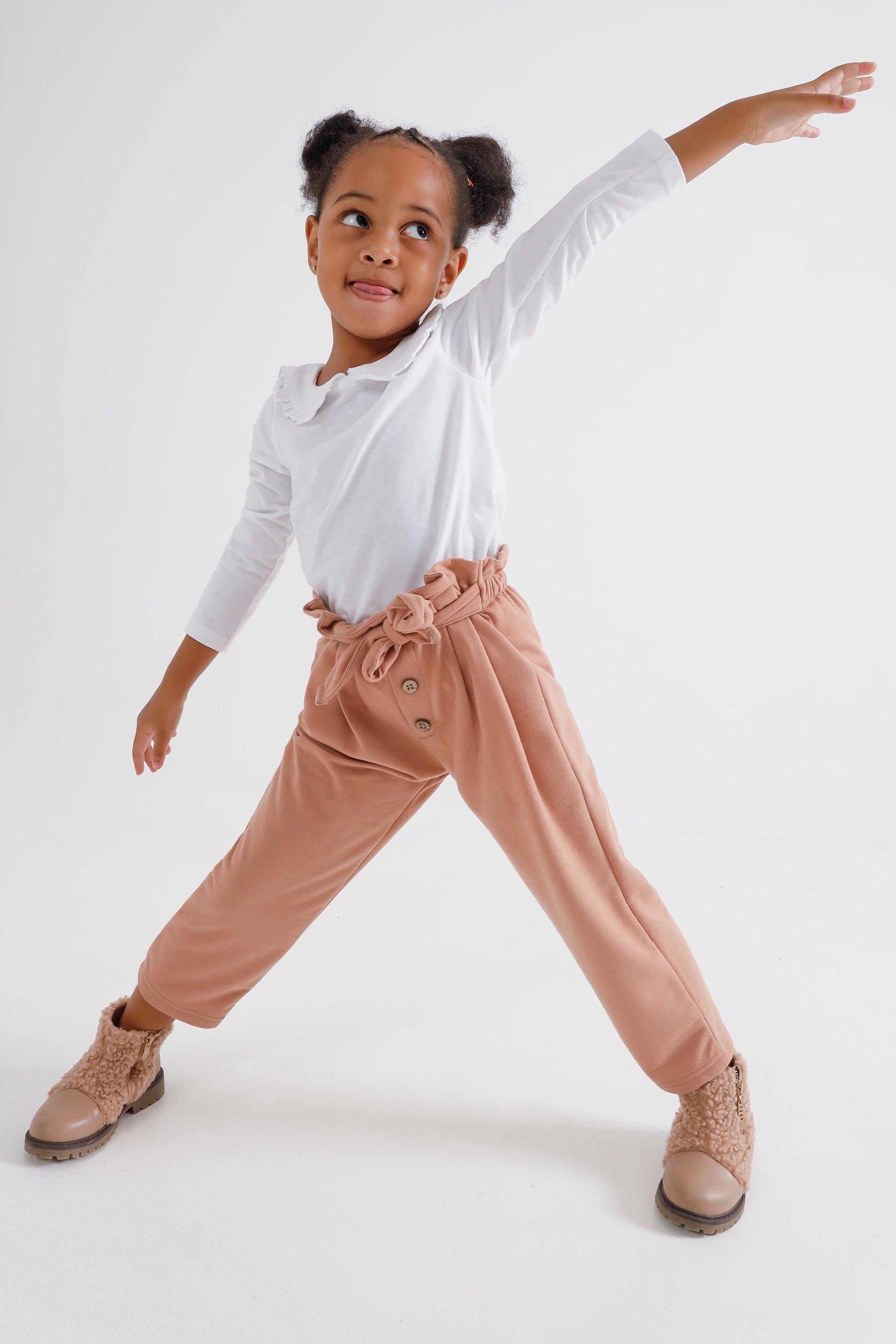 Girls Smokey Blue Wash Cropped Paperbag Pants