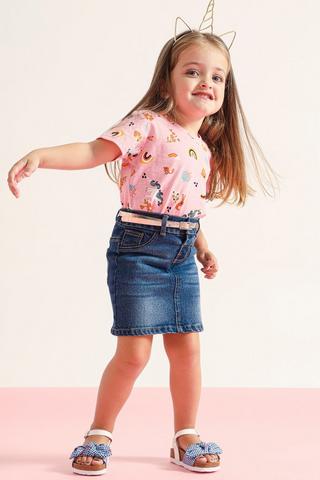 Belted Denim Skirt