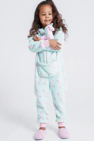 Unicorn Print All-in-one Sleepwear Set With Toy