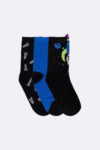 3 Pack Rocket Print Socks
