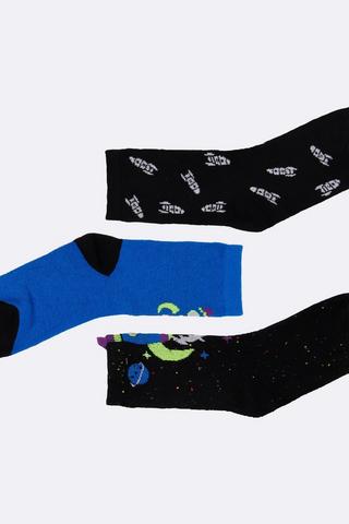 3 Pack Rocket Print Socks