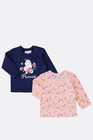 2 Pack Unicorn Print Long Sleeve Tops