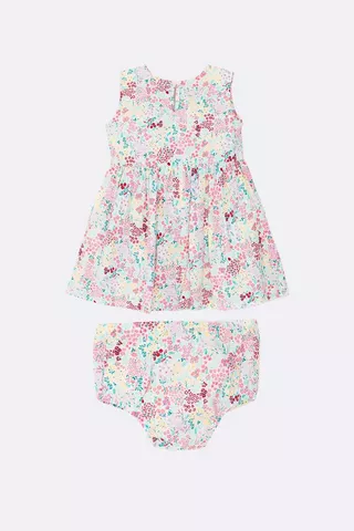 Floral Print Dress And Bloomers Set