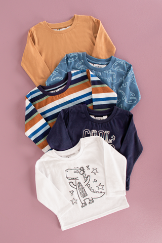 5 Pack Printed Long Sleeve T-shirts