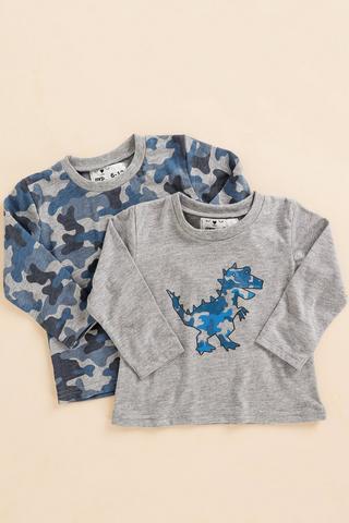 2 Pack Dinosaur Print Long Sleeve Tops