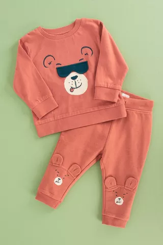 Bear Print Pullover And Joggers Set
