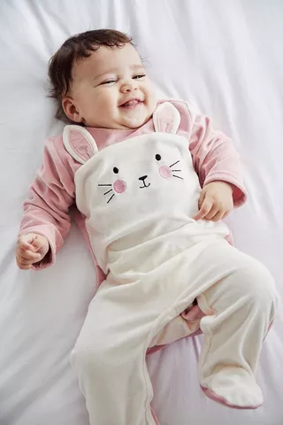 Bunny Velour Sleepsuit