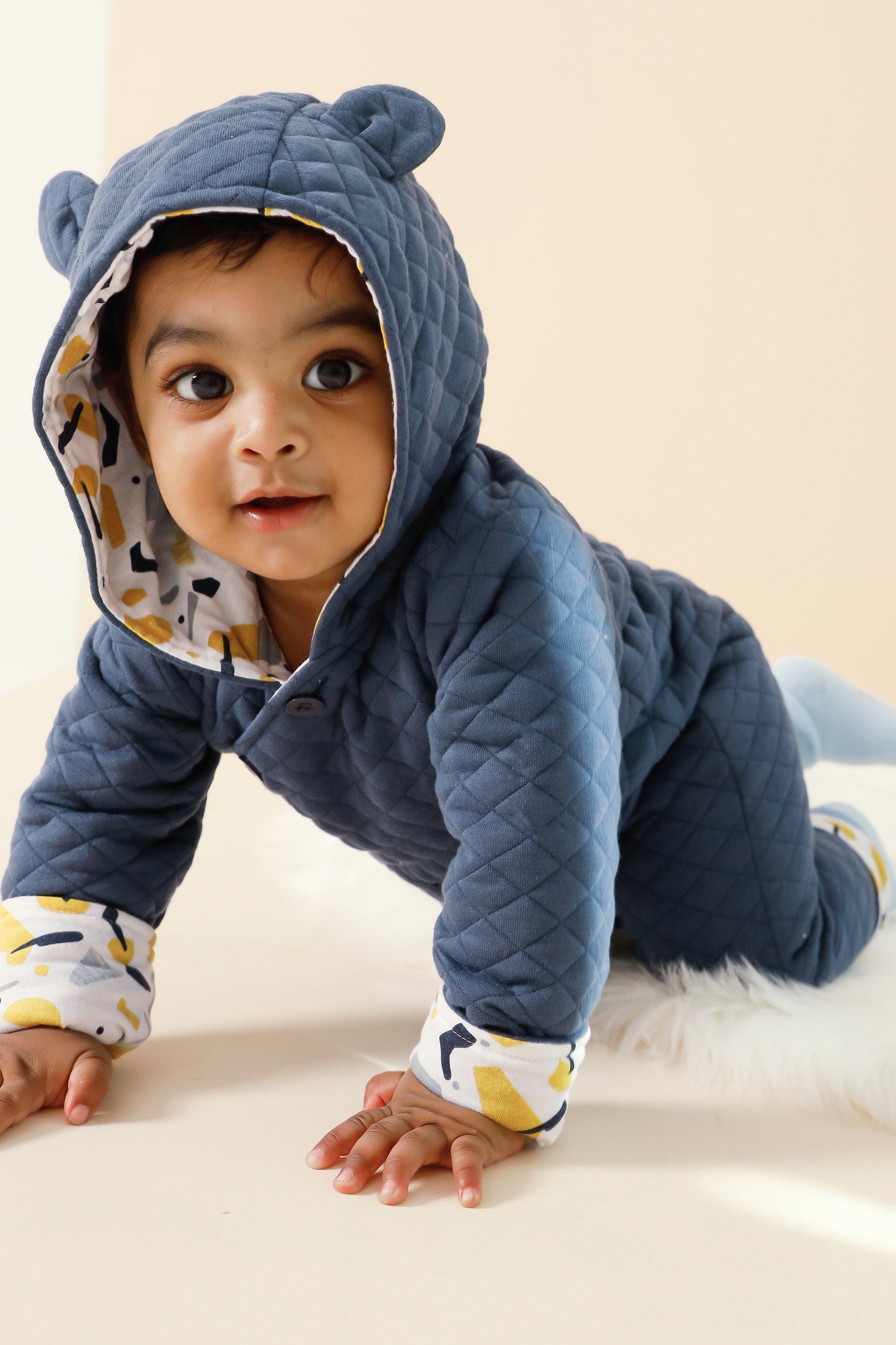 Baby Hooded Bear Quilted Romper