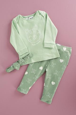 Printed Top, Leggings And Head Band Set