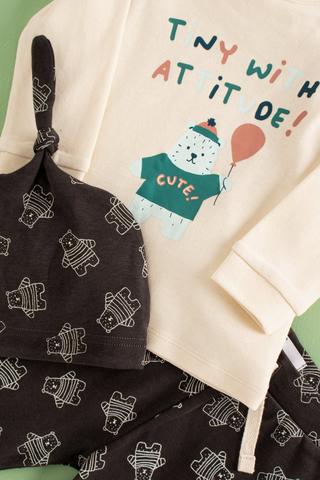 Printed Top , Leggings And Hat Set