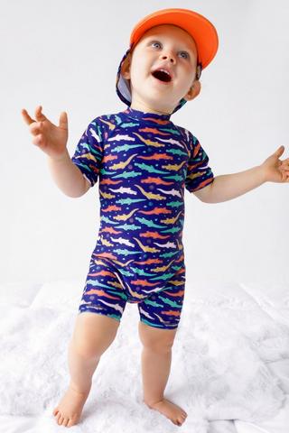 Shark Print Swimsuit And Cap Set
