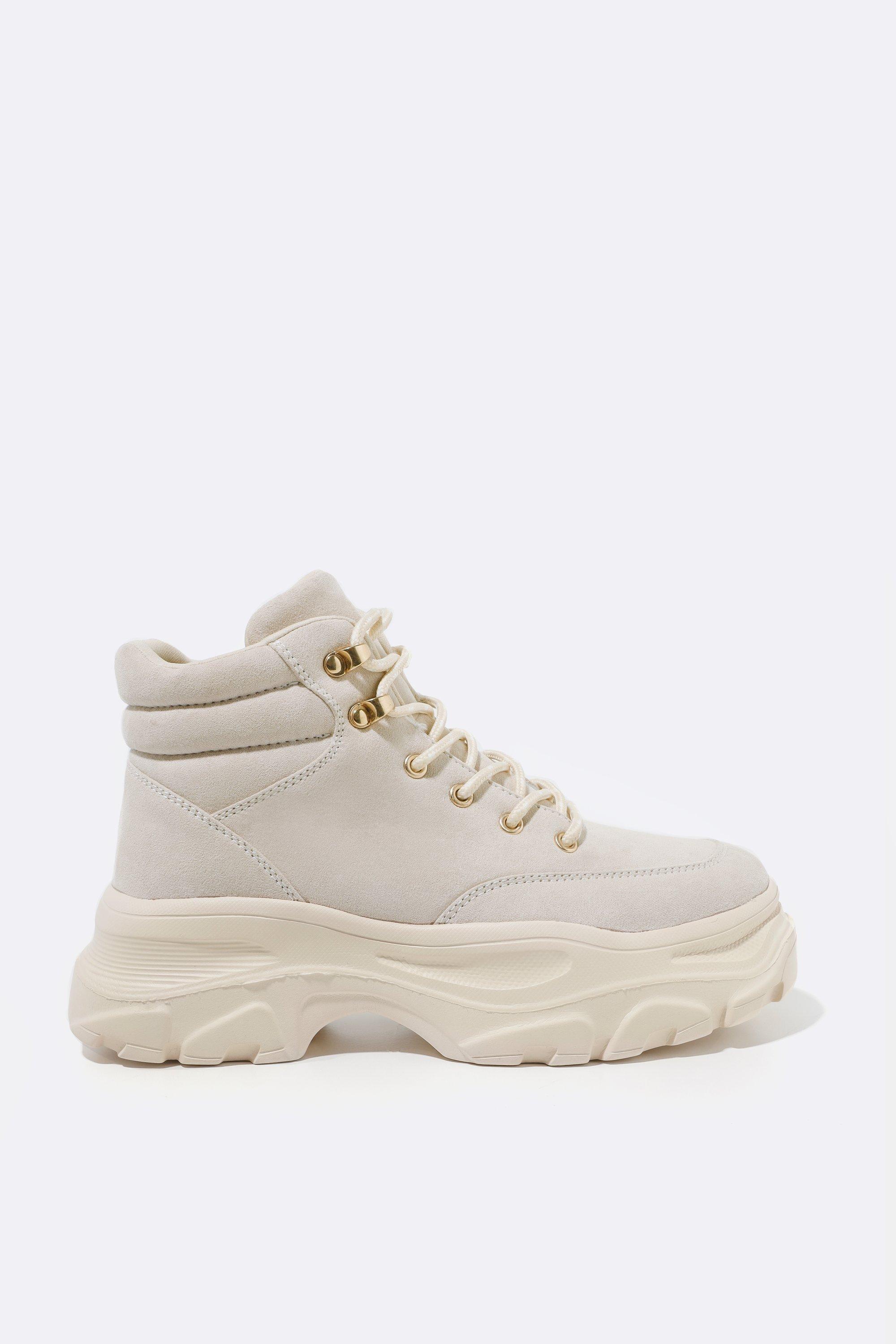 white flatform chunky hiker boot trainer