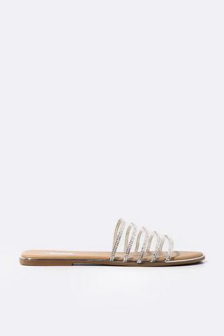 Clear Diamante Slip On Mule