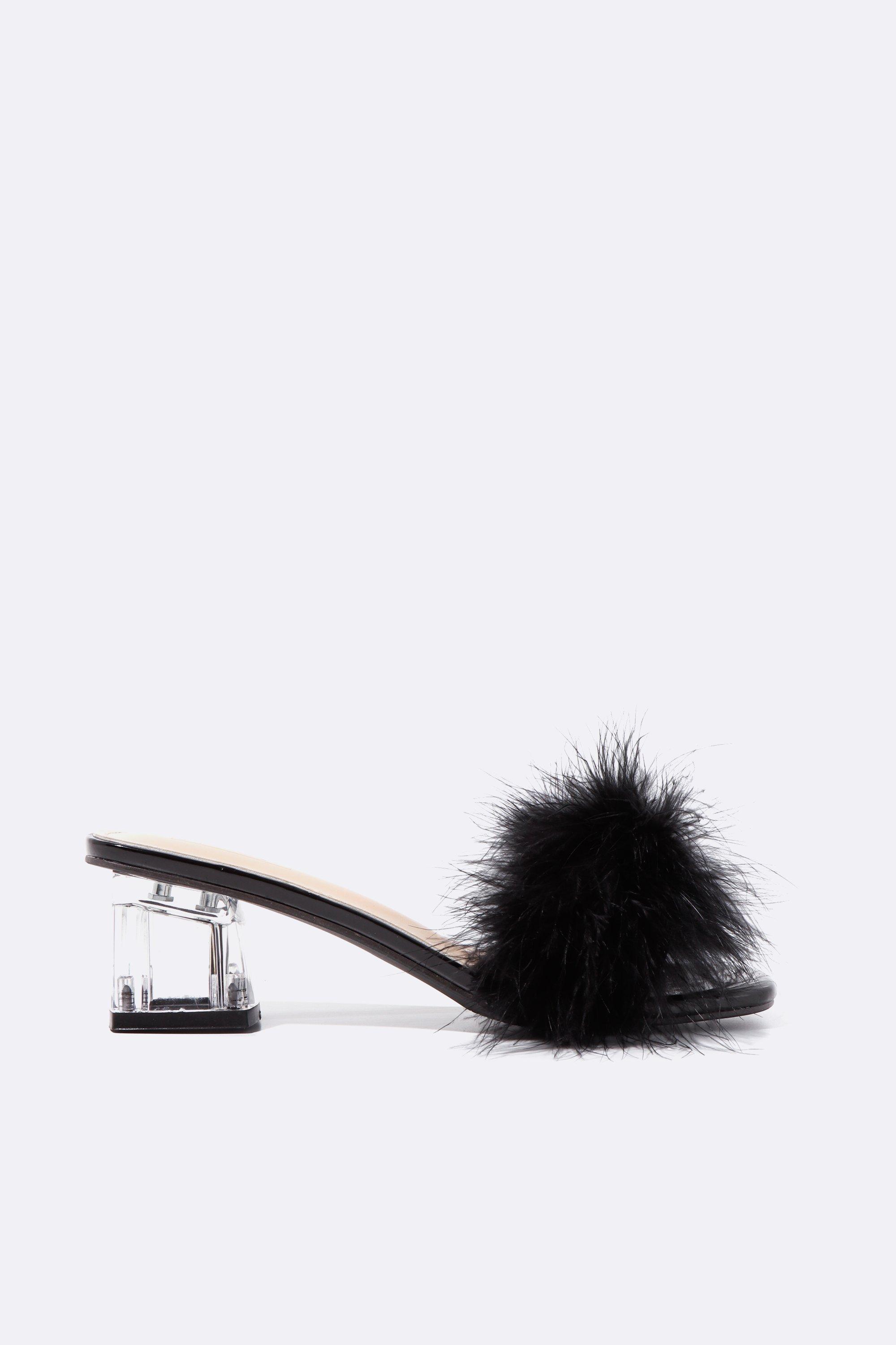 Black fluffy shop block heels