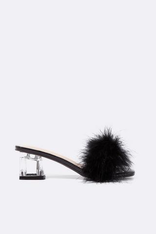 Fluffy Slip On Block Heel