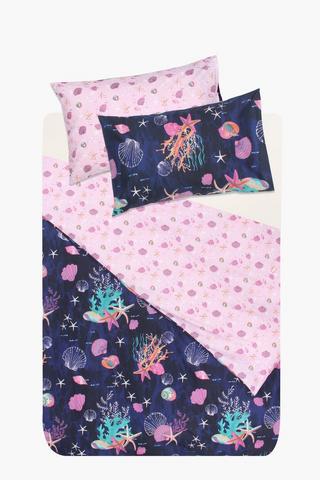 Soft Touch Glow In The Dark Shells  Reversible Duvet Cover Set