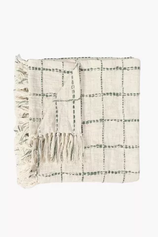 Cotton Grid Khaki Throw, 140x180cm