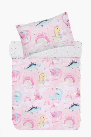 Polycotton Reversible Dino Duvet Cover Set