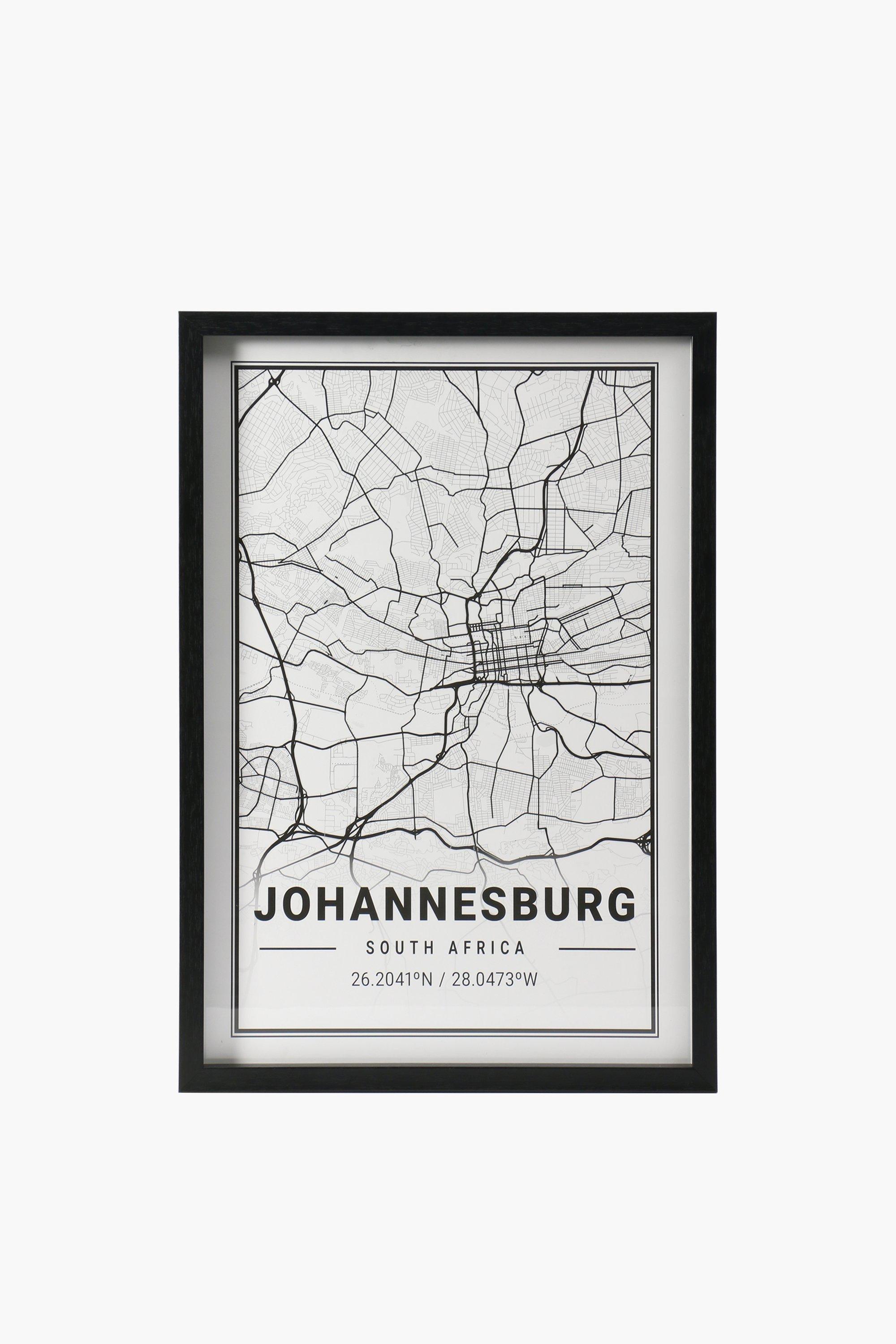 Framed Johannesburg Map, 40x60cm