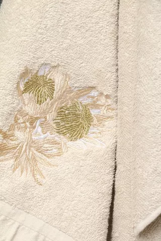 Embroidered Protea Cotton Hand Towel