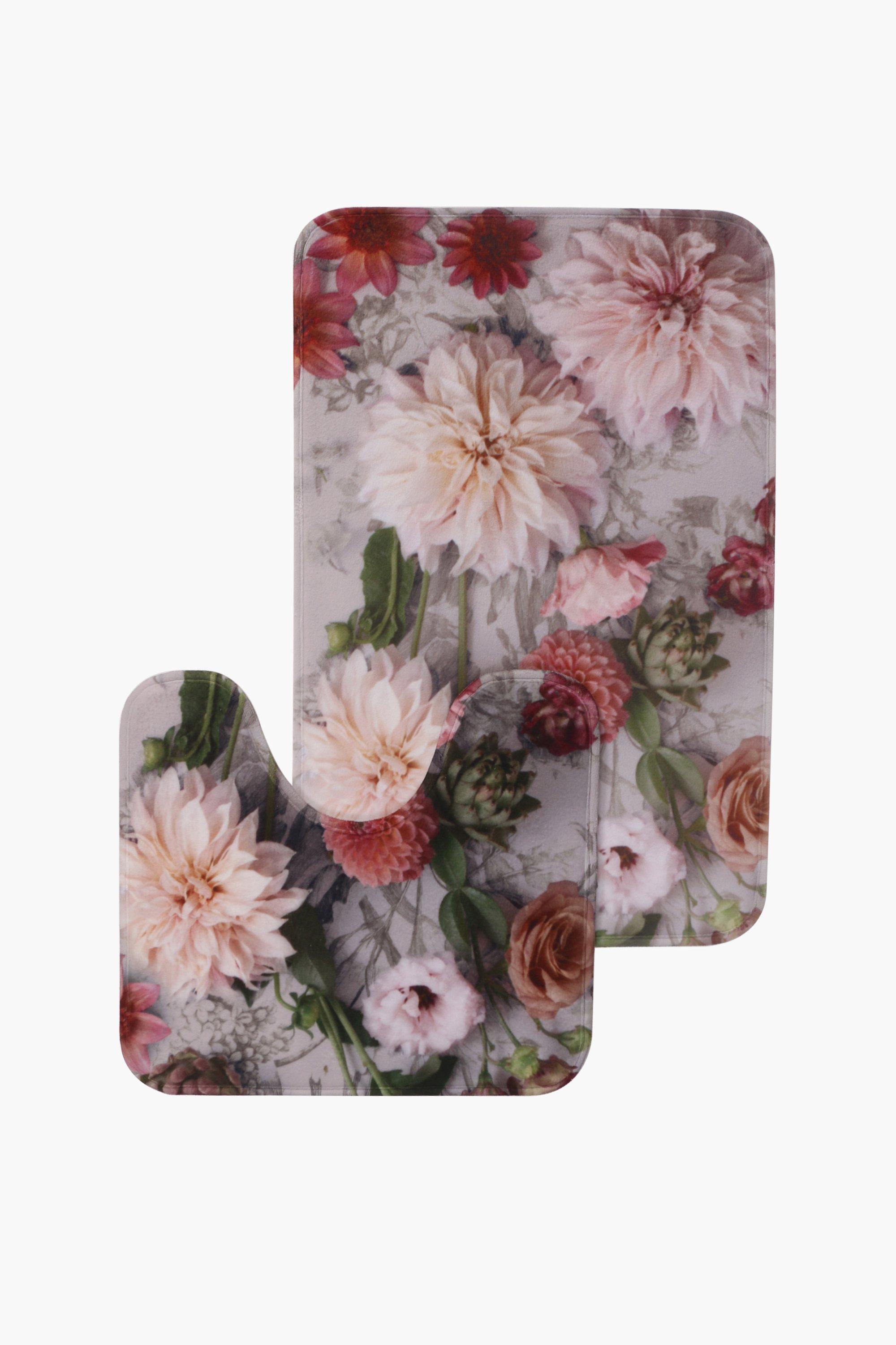 2 Piece Printed Botanical Foam Bath Mat Set