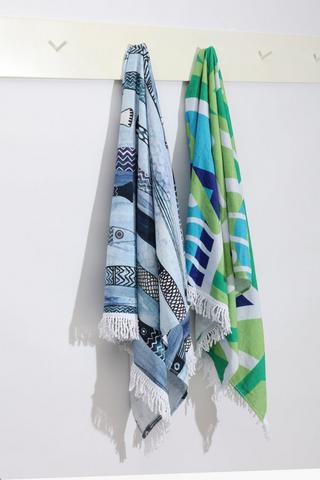 Printed Cotton Coast Fish Fringe Beach Towel 90x150cm