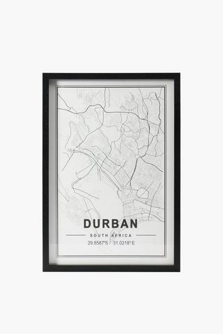 Framed Durban Map, 40x60cm