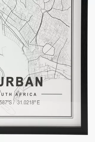 Framed Durban Map, 40x60cm