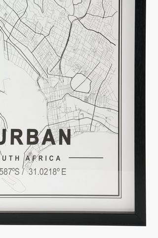 Framed Durban Map, 40x60cm