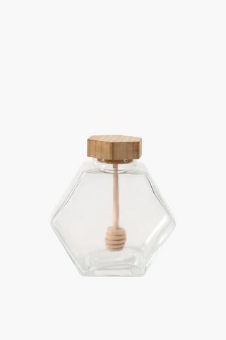 Hexagon Honey Jar With Dipping Spoon