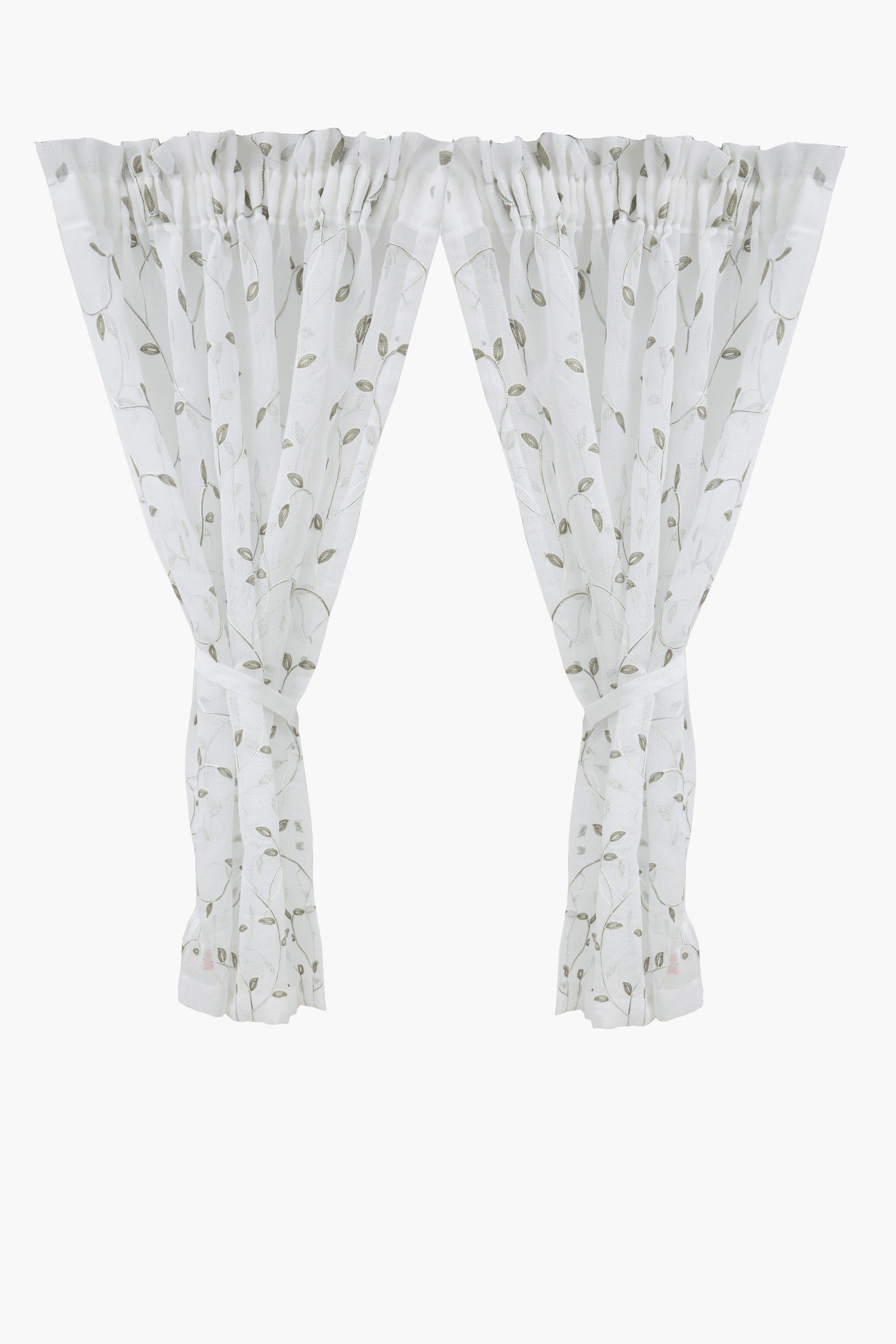 2 Pack Embroidered Vine Cafe Curtain, 110x120cm