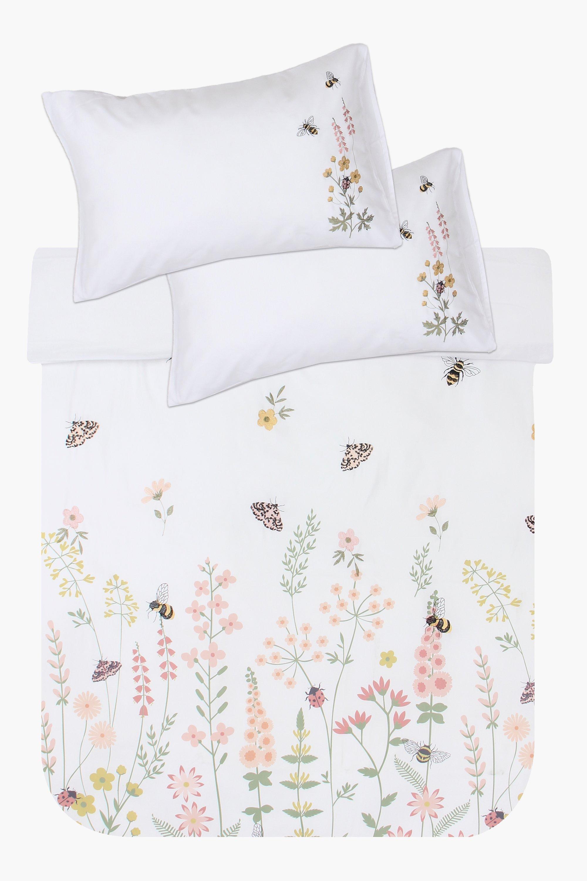 Microfibre Embroidered Floral Duvet Cover Set