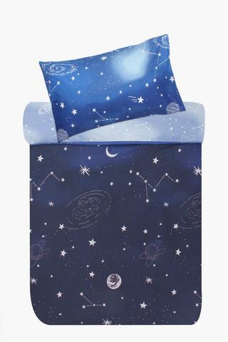 Microfibre Cosmos Glow In The Dark Reversible Duvet Cover Set
