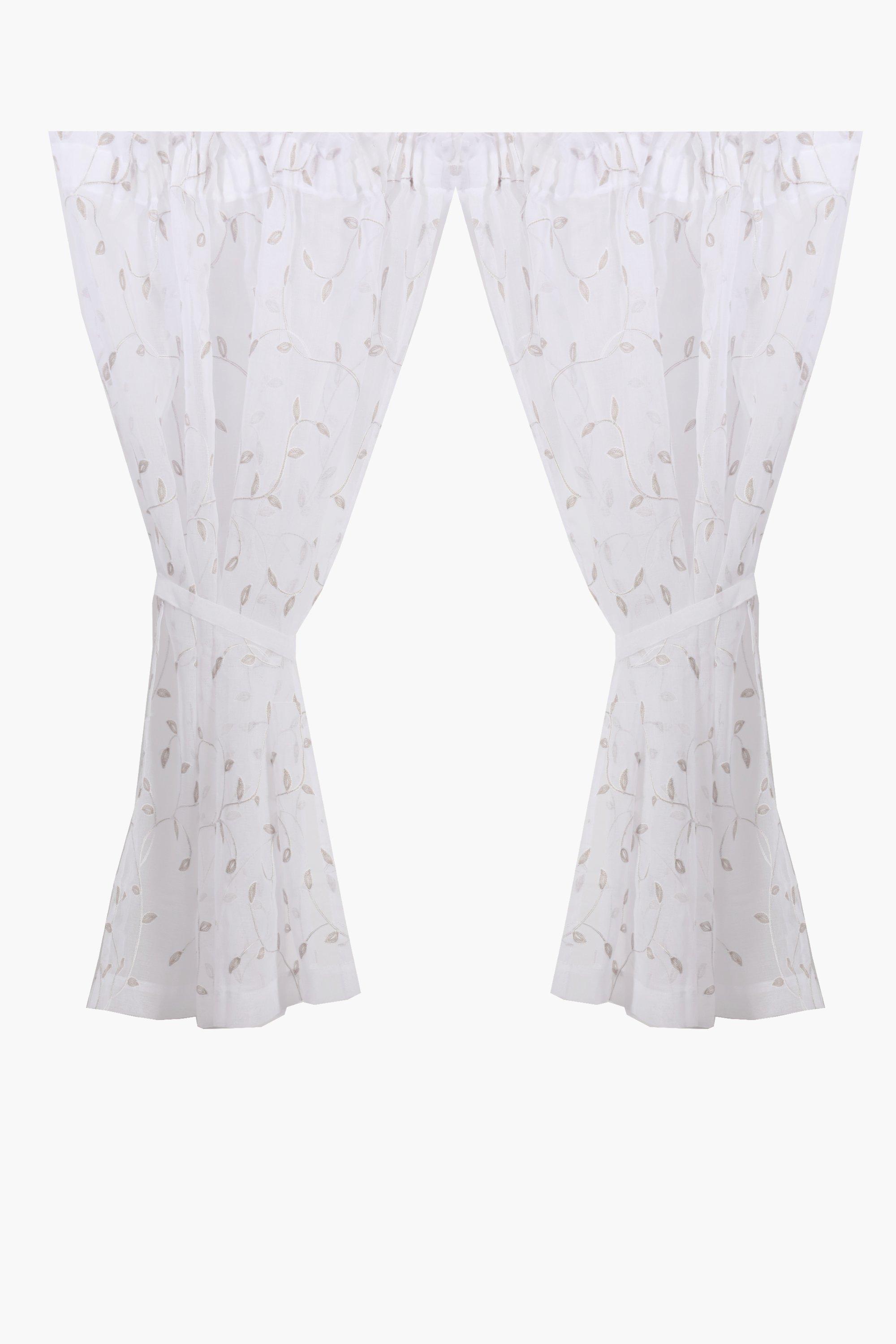 2 Pack Embroidered Vine Cafe Curtain, 110x120cm