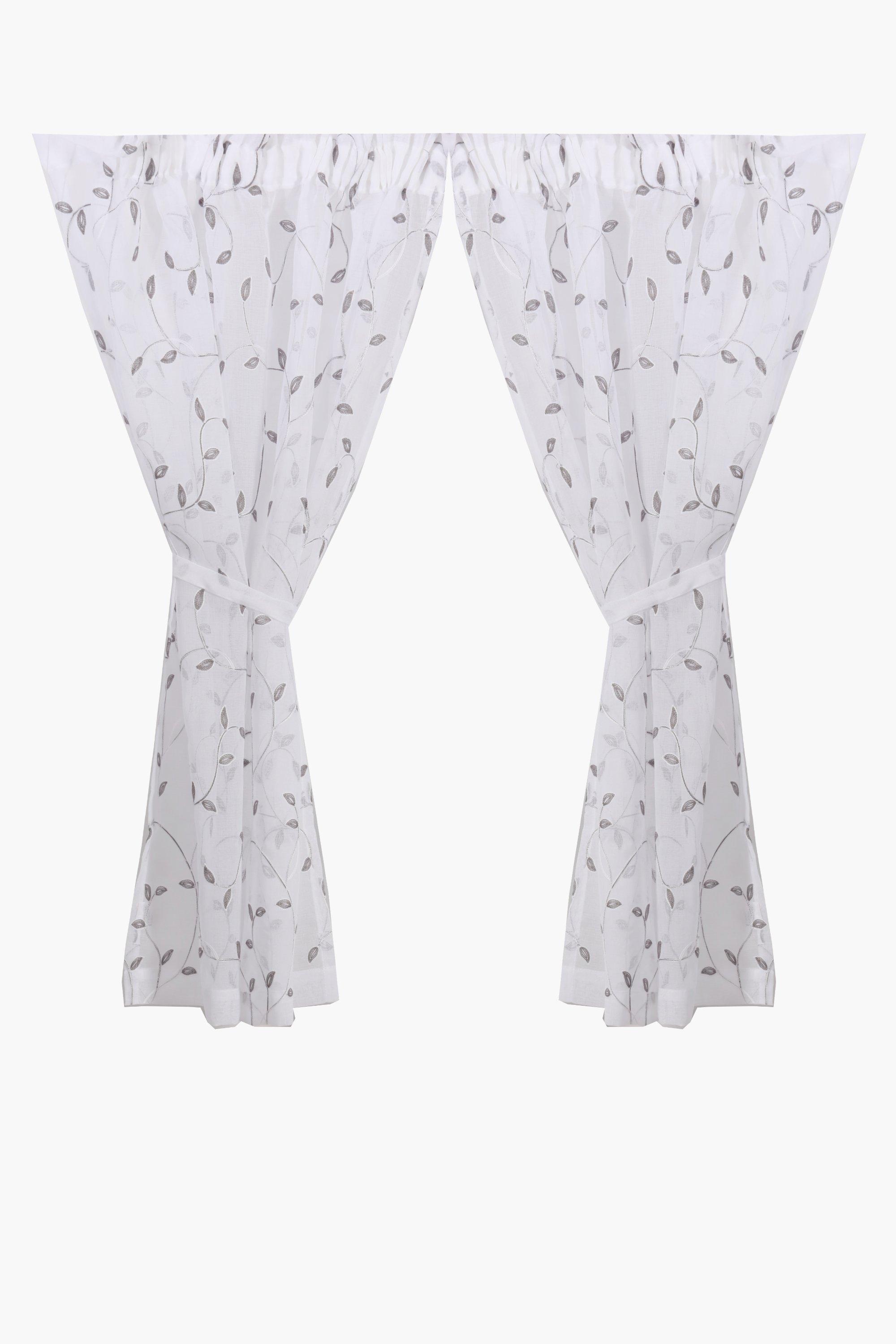 2 Pack Embroidered Vine Cafe Curtain, 110x120cm