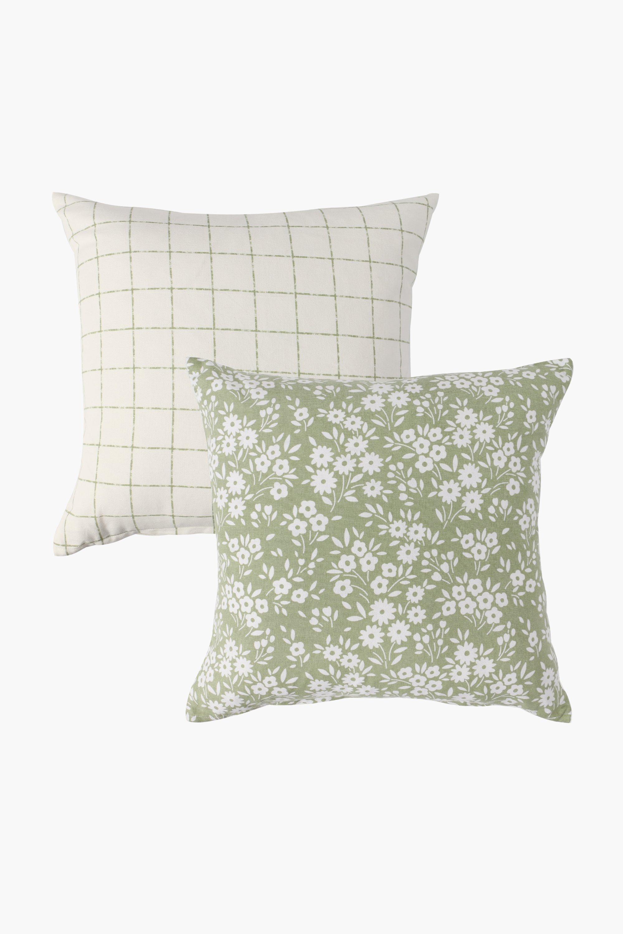 2 Pack Floral Check Scatter Cushion Covers 45x45cm