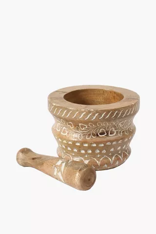 Carved Mangowood Pestle And Mortar