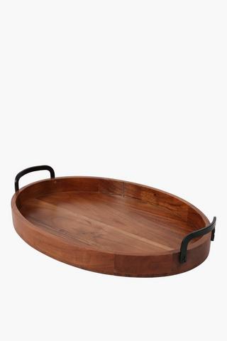 Oval Wood And Metal Tray, Large