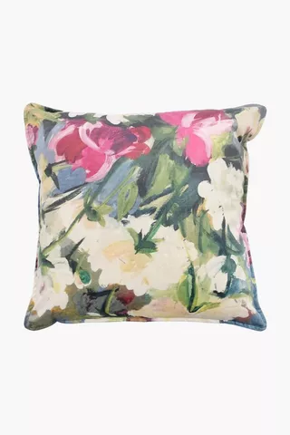 Printed Floral Velvet Feather Scatter Cushion, 60x60cm