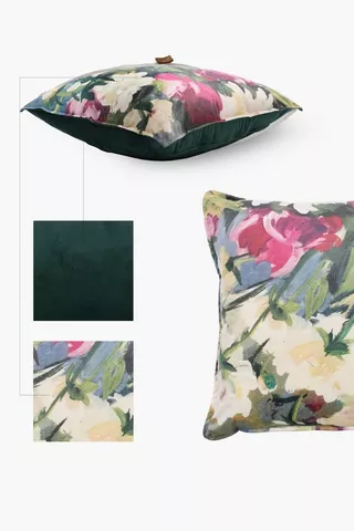Printed Floral Velvet Feather Scatter Cushion, 60x60cm