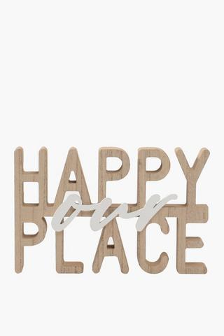 Wooden Happy Place Sign, 23x15cm